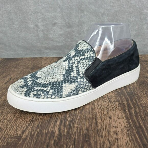Vionic Midi Slip On Sneakers 7 Black Suede Natural Snake Print Leather Casual - Picture 1 of 14